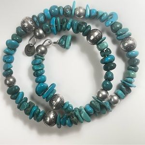 American West Carolyn Pollack Relios Turquoise and Silver Bead Wrap Bracelet